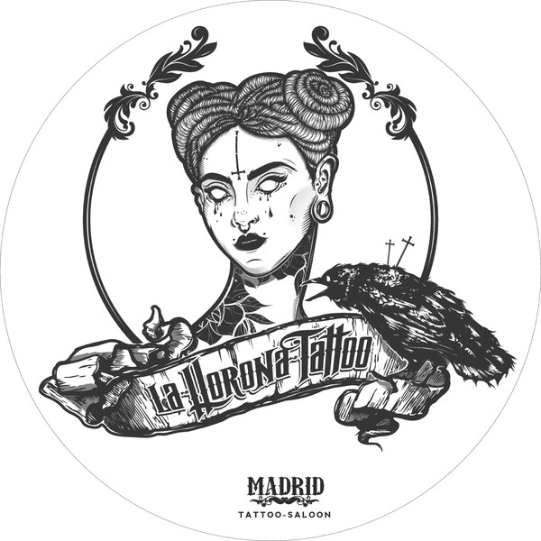 Banderola luminosa redonda dos caras La Llorona Tattoo - Madrid 60x60 cm