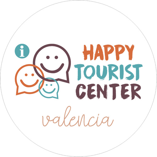 Banderola luminosa redonda dos caras Happy Tourist Center Valencia - 60x60 cm